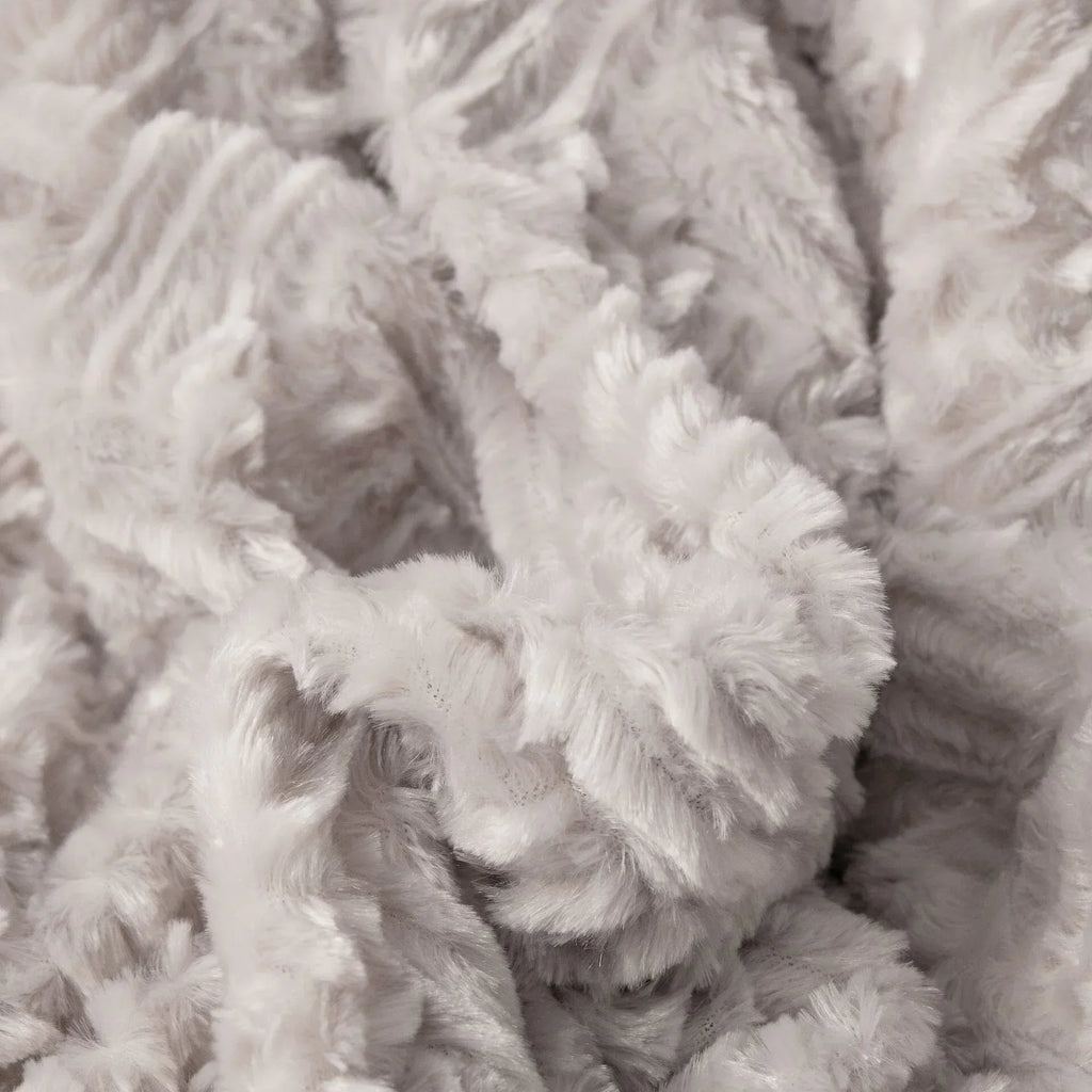 Dadalogy Bedding Lavender Grey Faux Fur Throw Blanket - Dreamy Geometric Embossed Sherpa Backside -... - House Of Avana