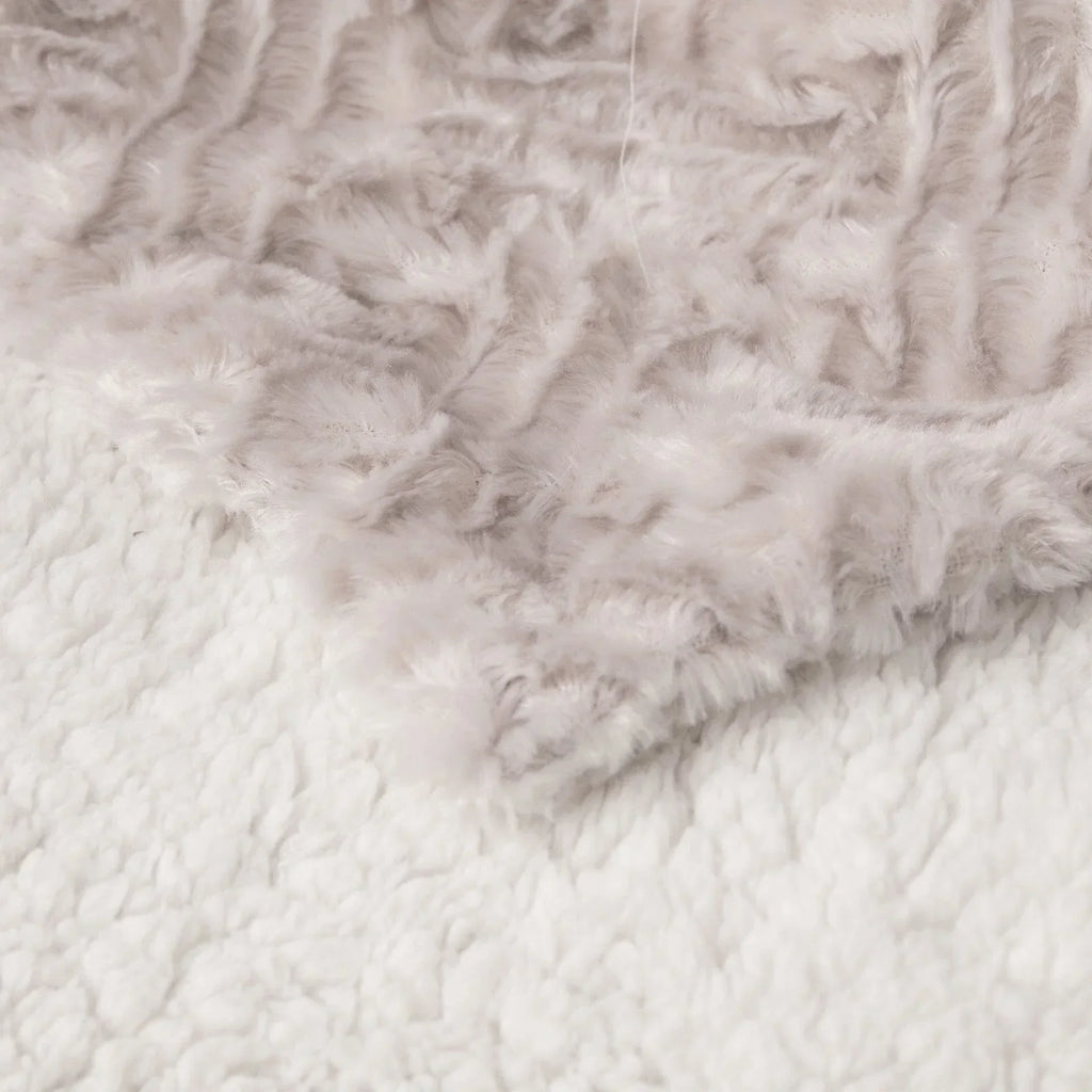 Dadalogy Bedding Lavender Grey Faux Fur Throw Blanket - Dreamy Geometric Embossed Sherpa Backside -... - House Of Avana