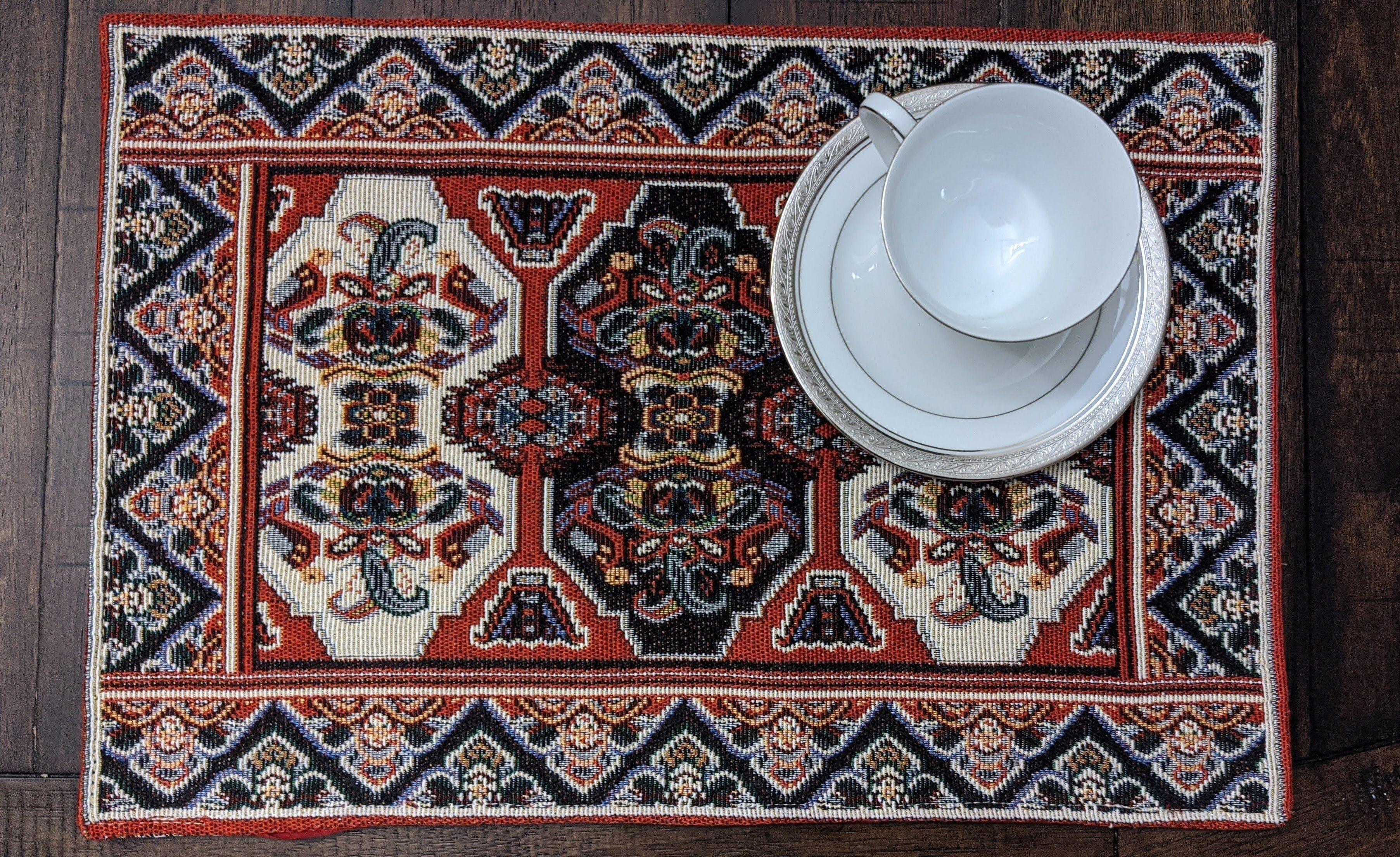 DaDalogy Set of 4-Pieces Majestic Kilim Red Persian Rug Woven Tapestry Placemats 13” x 19” (18195) DaDalogy Bedding Collection