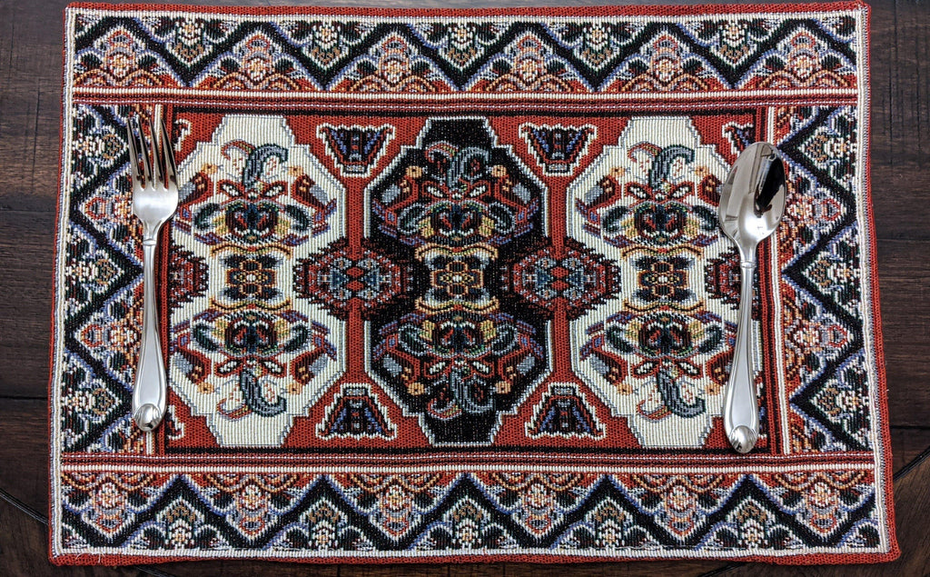 DaDalogy Set of 4-Pieces Majestic Kilim Red Persian Rug Woven Tapestry Placemats 13” x 19” (18195) DaDalogy Bedding Collection