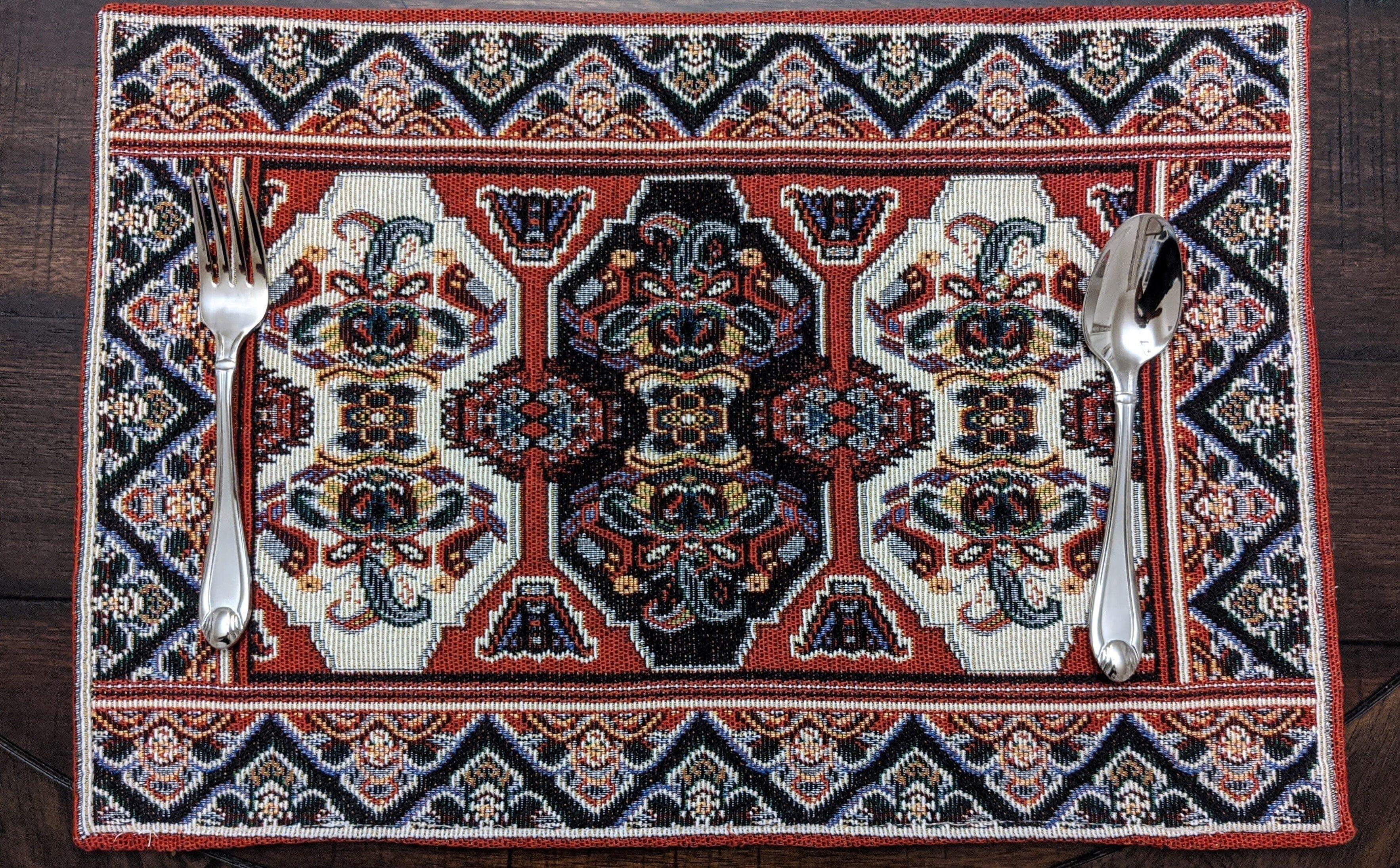 DaDalogy Set of 4-Pieces Majestic Kilim Red Persian Rug Woven Tapestry Placemats 13” x 19” (18195) DaDalogy Bedding Collection