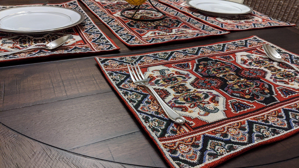 DaDalogy Set of 4-Pieces Majestic Kilim Red Persian Rug Woven Tapestry Placemats 13” x 19” (18195) DaDalogy Bedding Collection