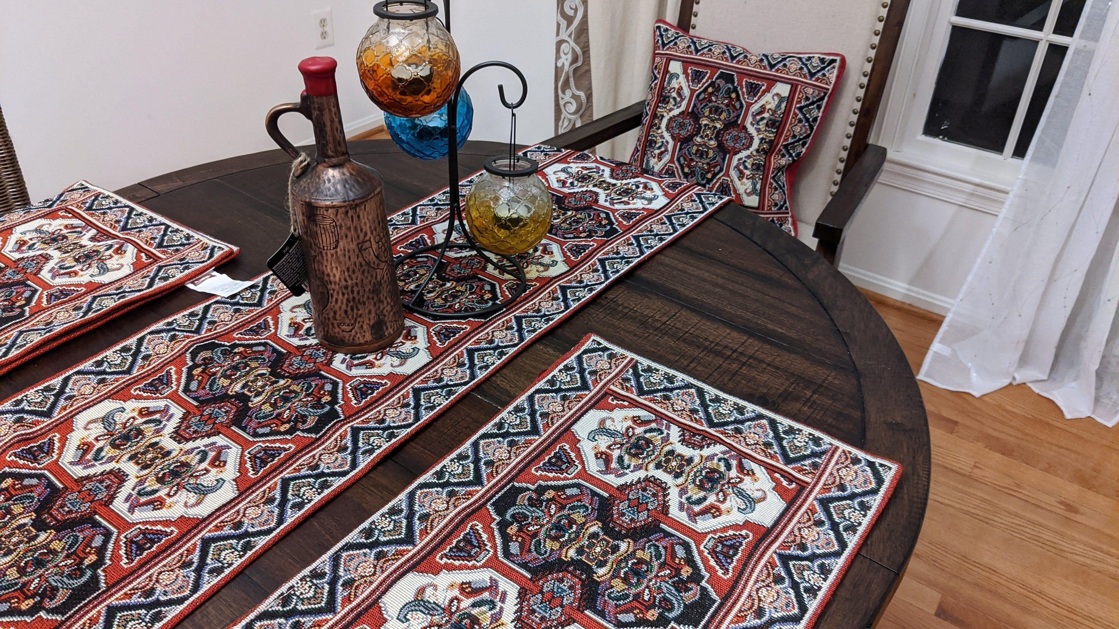 DaDalogy Set of 4-Pieces Majestic Kilim Red Persian Rug Woven Tapestry Placemats 13” x 19” (18195) DaDalogy Bedding Collection