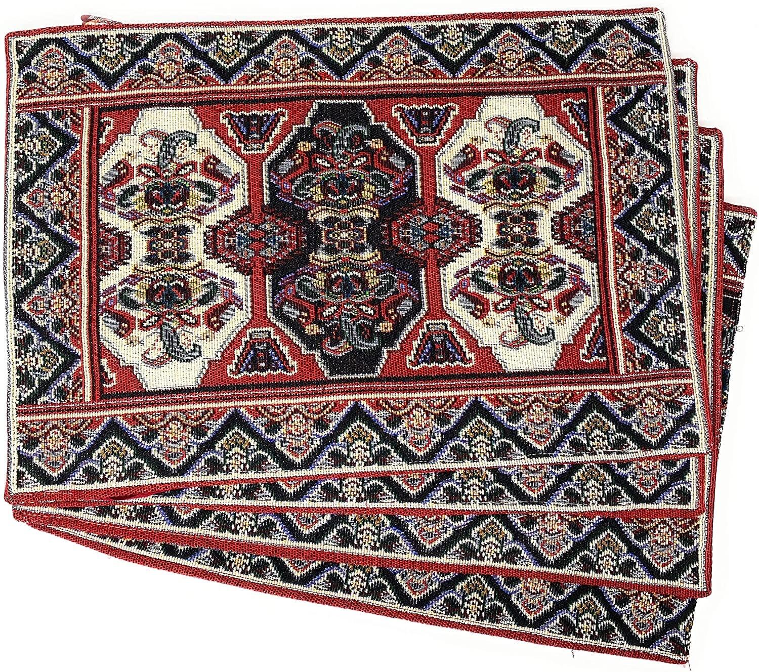 DaDalogy Set of 4-Pieces Majestic Kilim Red Persian Rug Woven Tapestry Placemats 13” x 19” (18195) DaDalogy Bedding Collection