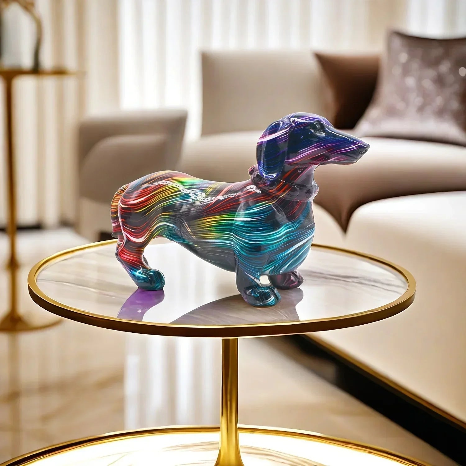 Colorful Swirl Dachshund Figurine, Resin Collectible Dog Sculpture, Versatile Room Decor, Ideal for Home... - House Of Avana