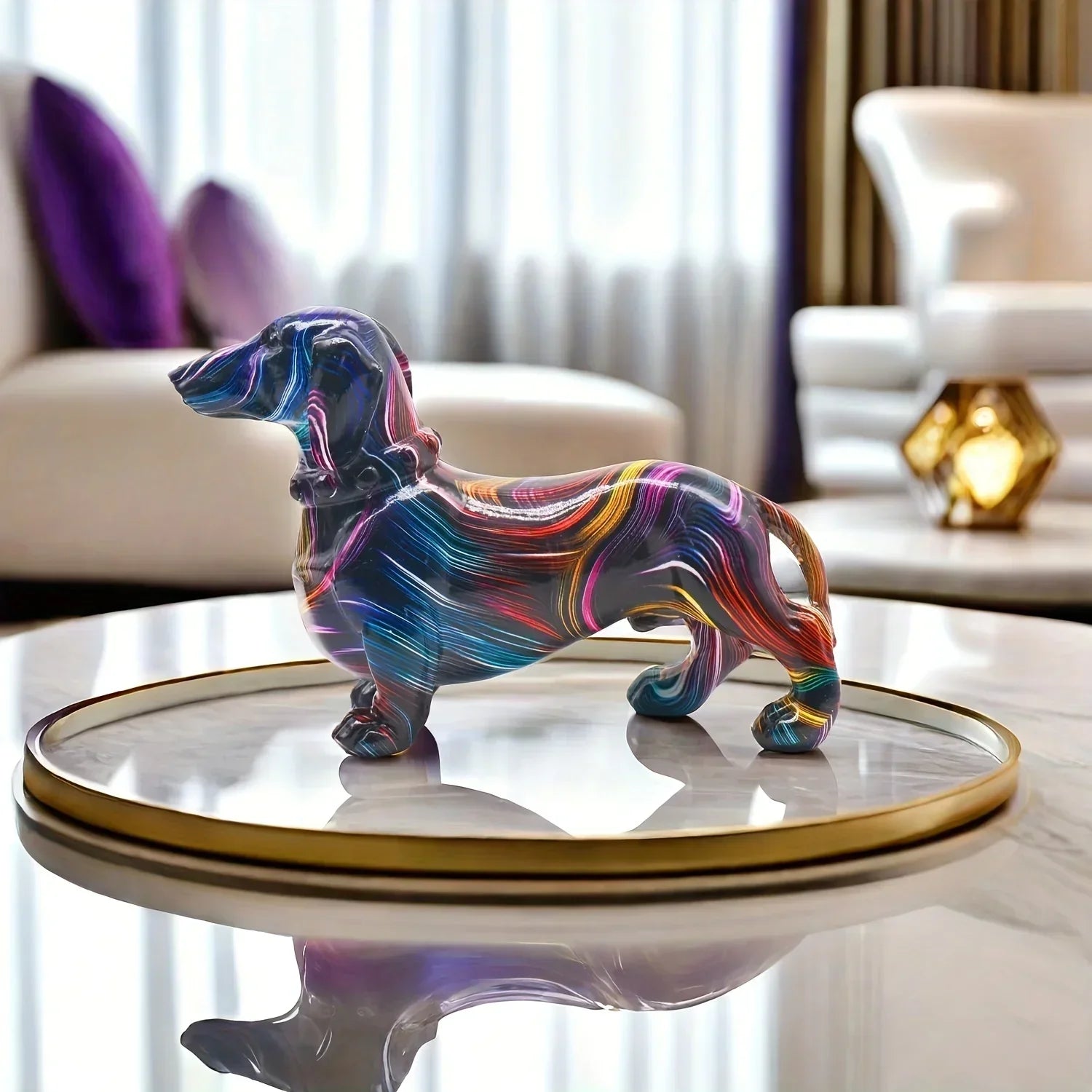 Colorful Swirl Dachshund Figurine, Resin Collectible Dog Sculpture, Versatile Room Decor, Ideal for Home... - House Of Avana