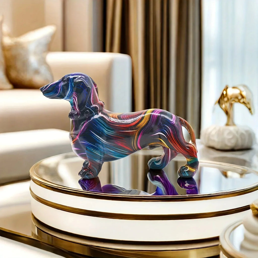Colorful Swirl Dachshund Figurine, Resin Collectible Dog Sculpture, Versatile Room Decor, Ideal for Home... - House Of Avana