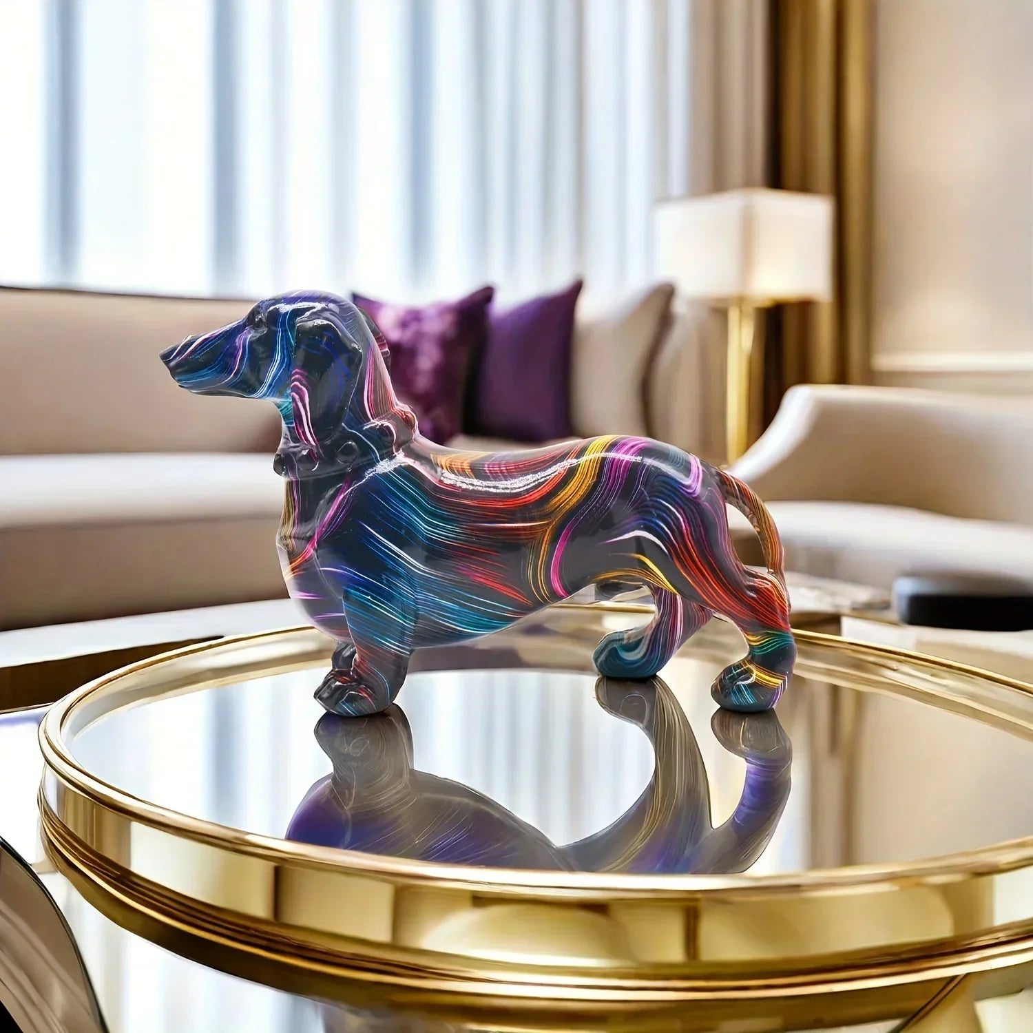 Colorful Swirl Dachshund Figurine, Resin Collectible Dog Sculpture, Versatile Room Decor, Ideal for Home... - House Of Avana
