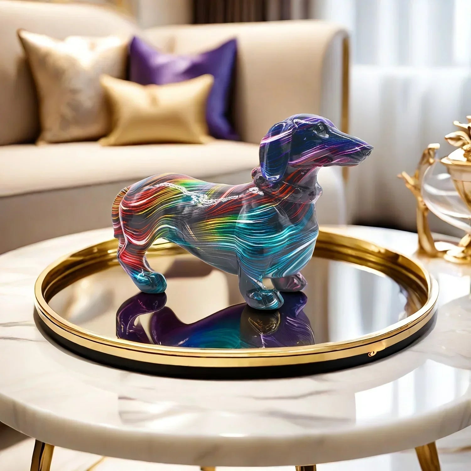 Colorful Swirl Dachshund Figurine, Resin Collectible Dog Sculpture, Versatile Room Decor, Ideal for Home... - House Of Avana