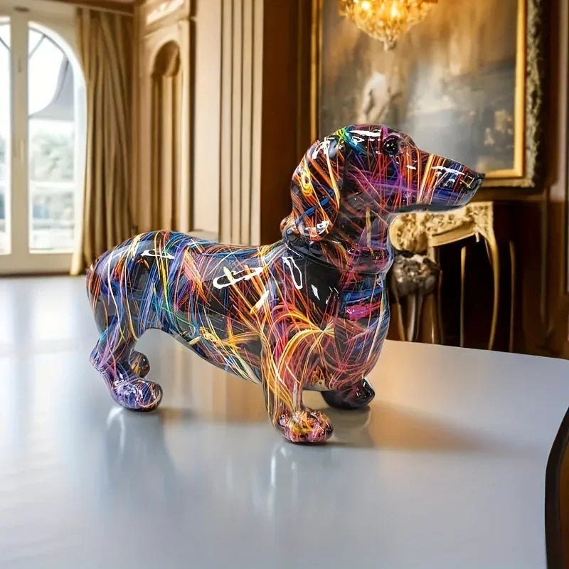 Modern Rainbow Resin Dachshund Dog Figurine, Alphabet Animal Sculpture for Shelf, Home, Living Room,... - House Of Avana [[SKU:HOA-SCU-168]]