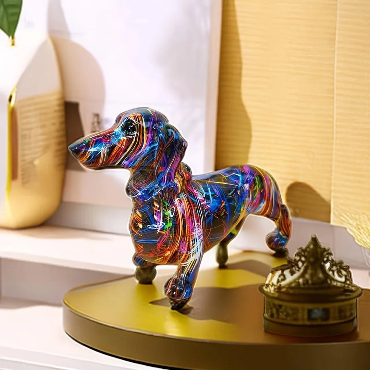 Modern Rainbow Resin Dachshund Dog Figurine, Alphabet Animal Sculpture for Shelf, Home, Living Room,... - House Of Avana [[SKU:HOA-SCU-168]]