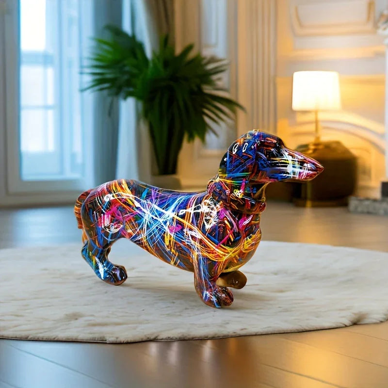 Modern Rainbow Resin Dachshund Dog Figurine, Alphabet Animal Sculpture for Shelf, Home, Living Room,... - House Of Avana