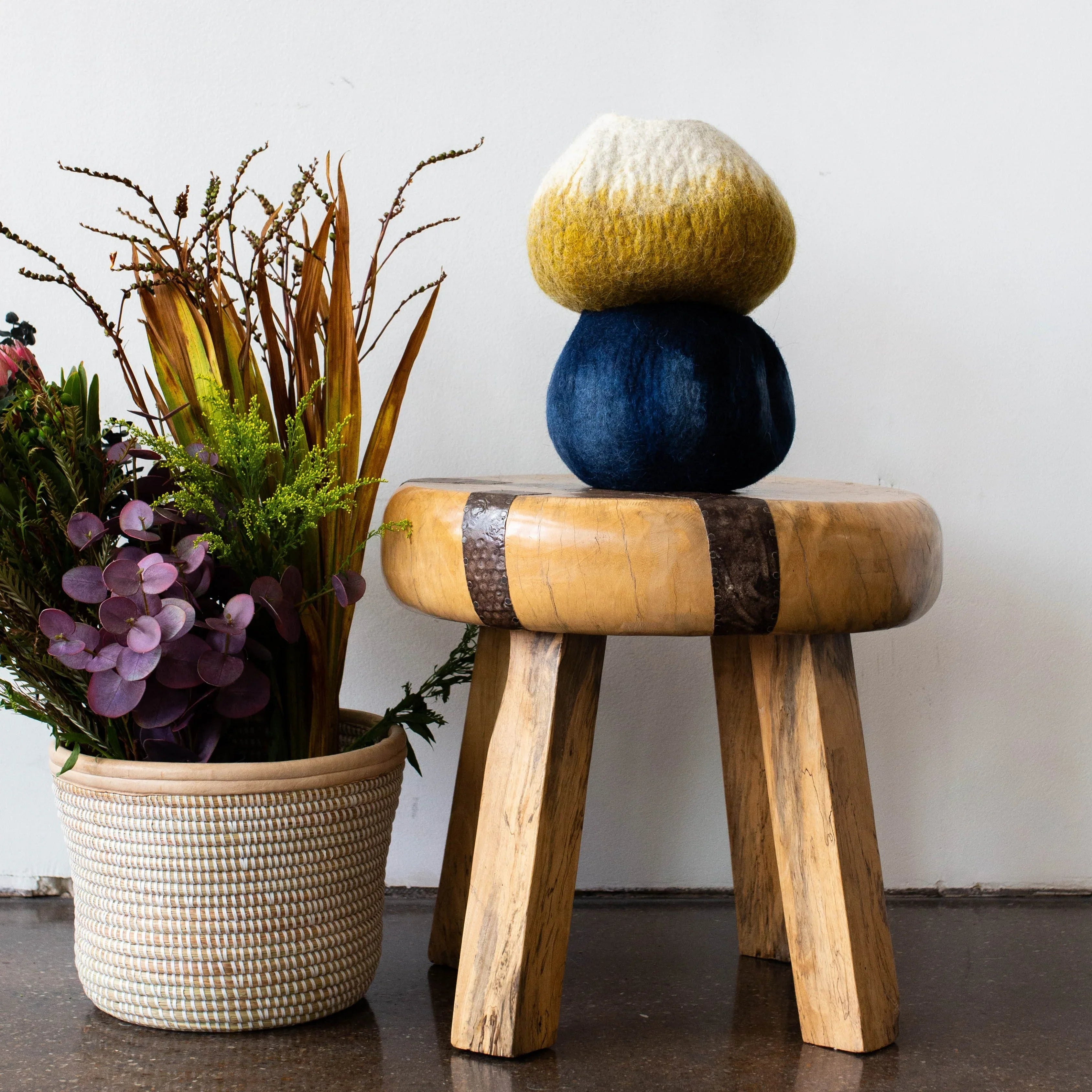 Adire Tye-Dye Indigo Blue Wool Decorative Ukhamba Bowl Kanju Interiors