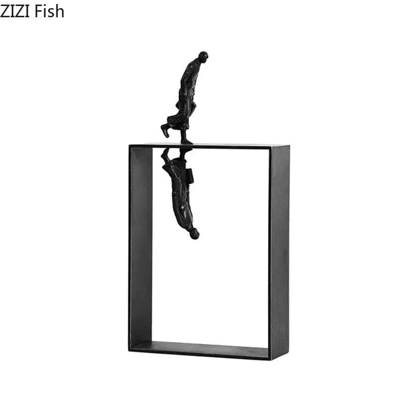 Black metallic dancer statue featuring two stylized figures in an elegant 12-inch metal sculpture for art lovers and ballet enthusiasts