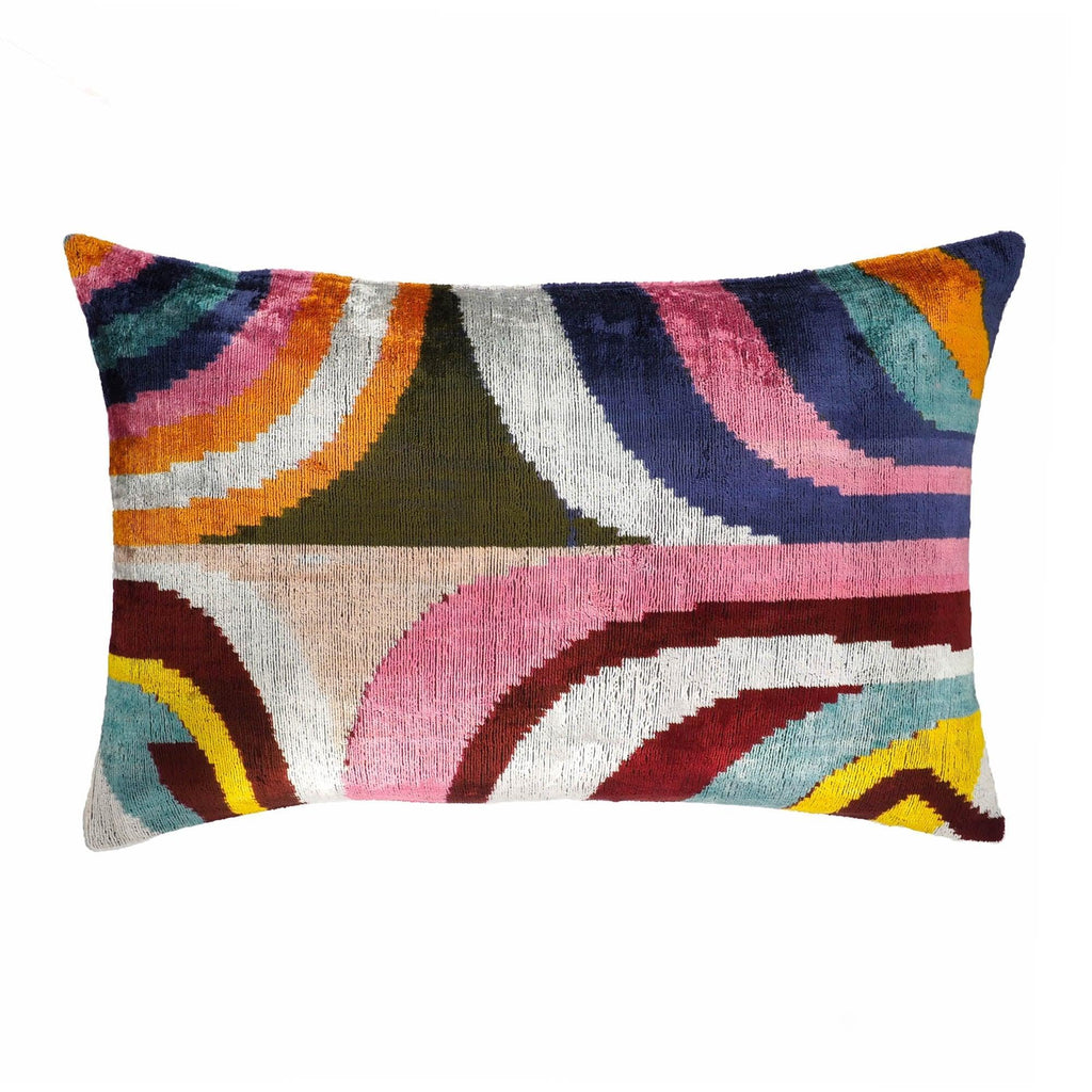Dandy Silk Velvet Ikat Throw Pillow Cover X 24, back view - House Of Avana