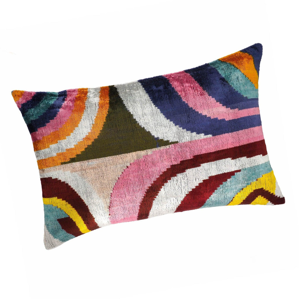 Dandy Silk Velvet Ikat Throw Pillow Cover X 24, side view - House Of Avana