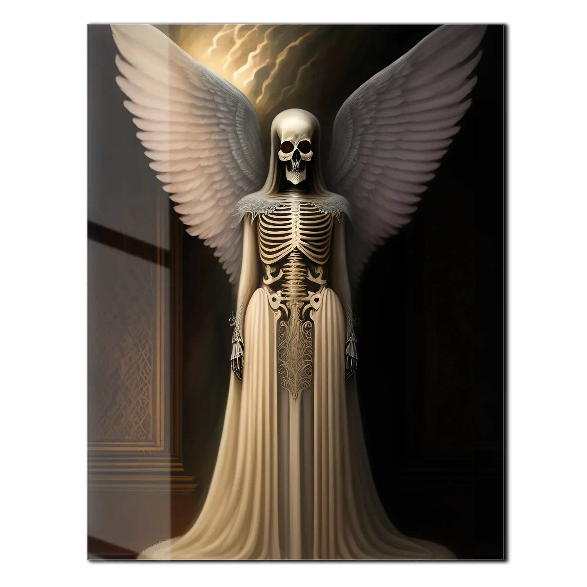 Dark Angel Skeleton – Gothic Winged Figure UV Glass Wall Art - KAFCD100 Peony Atelier