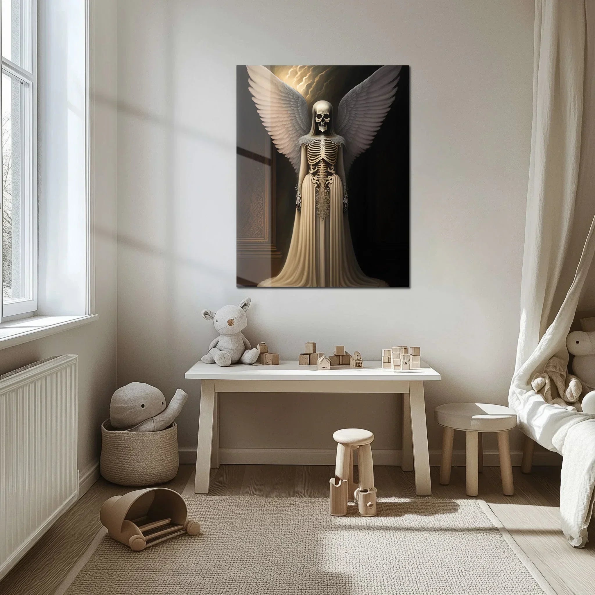 Dark Angel Skeleton – Gothic Winged Figure UV Glass Wall Art - KAFCD100 Peony Atelier