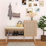 2-in-1 Shoe Storage Bench with Natural Rattan Accents, Adjustable Shelves & Removable Seat Cushion – Durable Wooden Frame, Ideal for Entryway, Hallway, Bedroom – Space-Saving Organizer with Decorative Faux Rattan Design House Of Avana