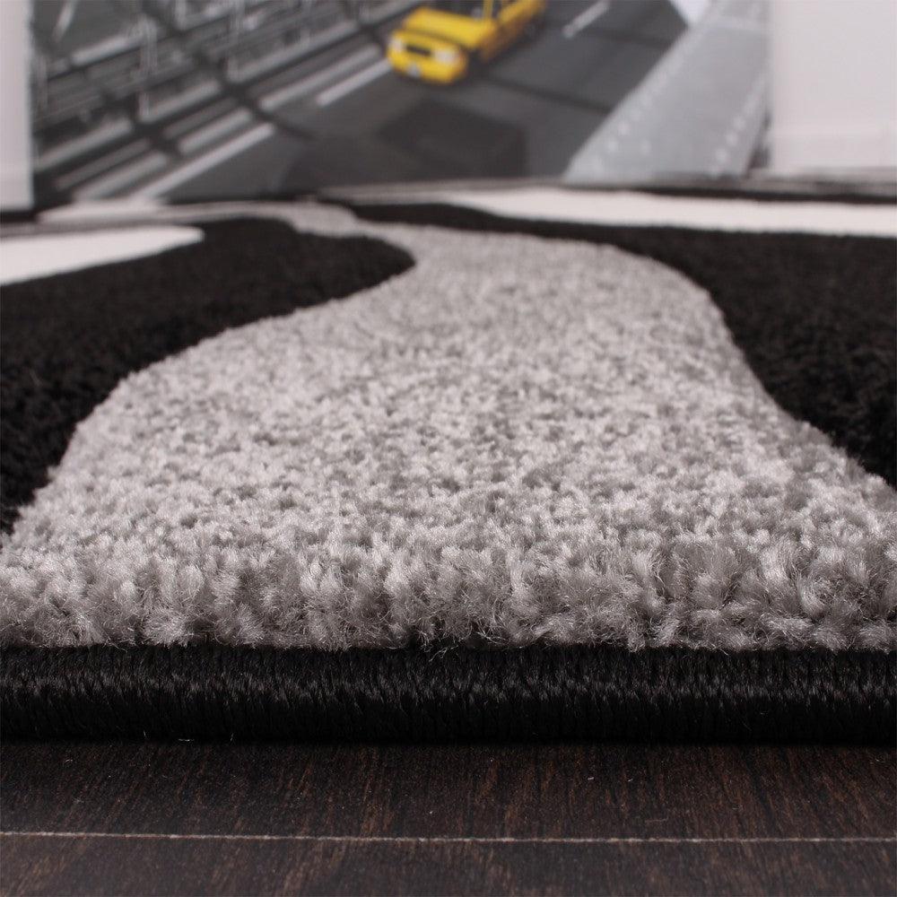 Designer Area Rug with Contour Cut and Modern Wave Pattern, top view - House Of Avana