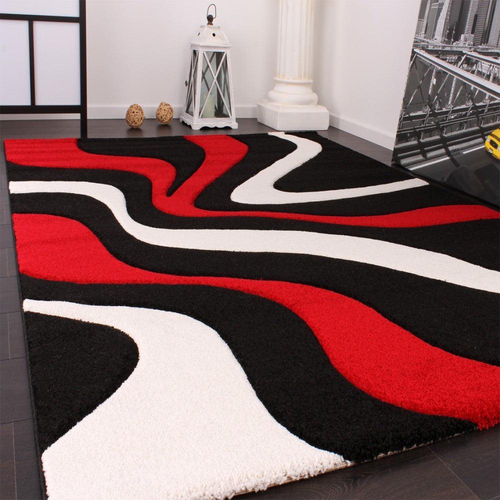 Designer Area Rug with Contour Cut and Modern Wave Pattern, angled view - House Of Avana