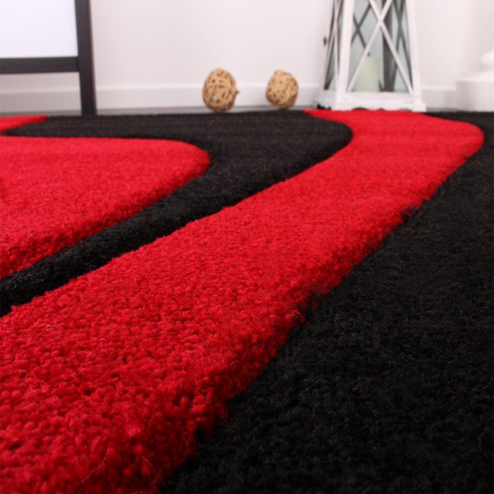 Designer Area Rug with Contour Cut and Modern Wave Pattern, angled view - House Of Avana