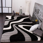 Designer Area Rug with Contour Cut and Modern Wave Pattern, front view - House Of Avana