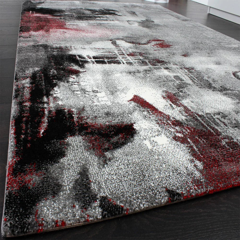 Designer Rug Canvas Artful Design - Mottled Grey Red Cream - House Of Avana