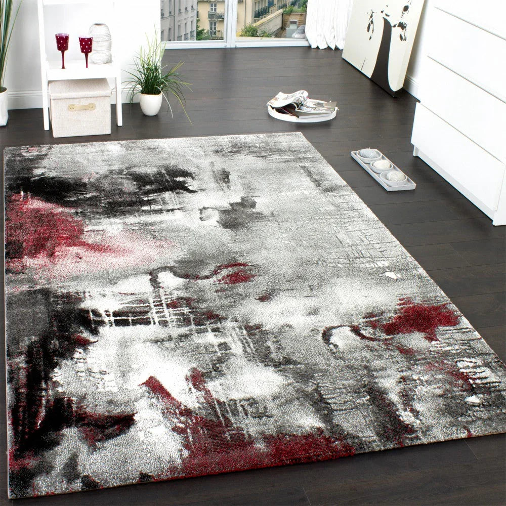 Designer Rug Canvas Artful Design - Mottled Grey Red Cream - House Of Avana