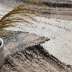 Designer Rug Mona with Artful Brushstroke Effect in Cream Brown Black - House Of Avana