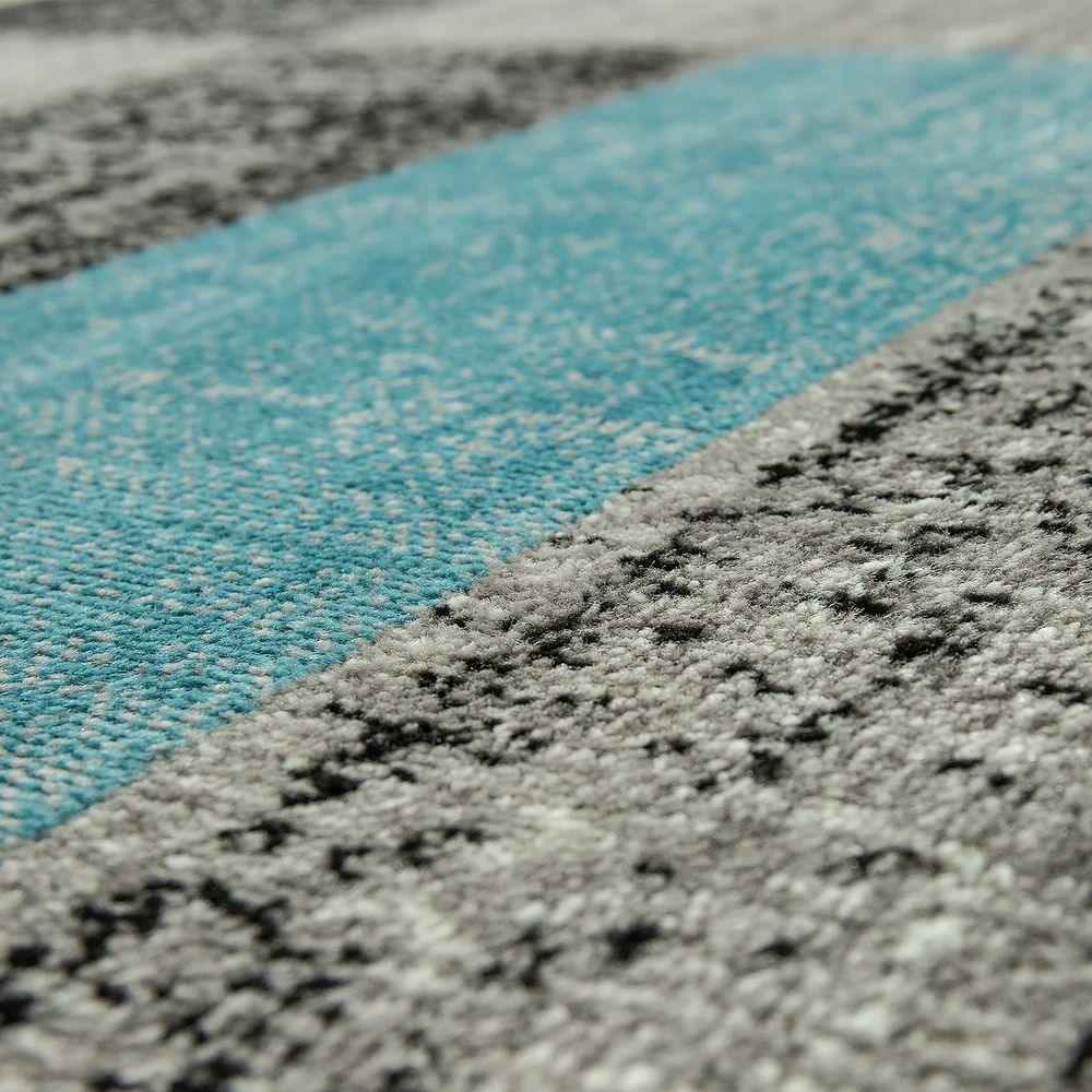 Designer Rug Sinai Checkered Pattern - Light Blue Grey, back view - House Of Avana