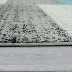 Designer Rug Sinai Checkered Pattern - Light Blue Grey, detail shot - House Of Avana