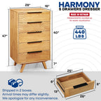 Harmony Solid Wood Dresser with 5 Drawers