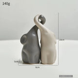 Abstract Ceramic Couple Elephant Statue Small House Of Avana
