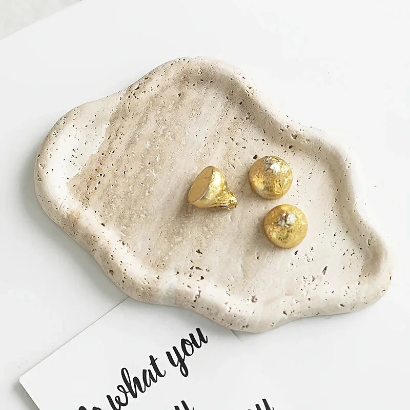 Marble Jewelry and Cosmetic Display Tray with Cloud Design, angled view - House Of Avana