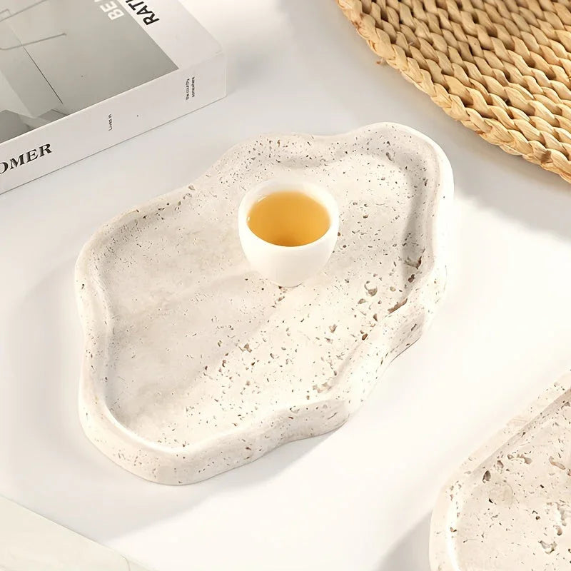 Marble Jewelry and Cosmetic Display Tray with Cloud Design, angled view - House Of Avana