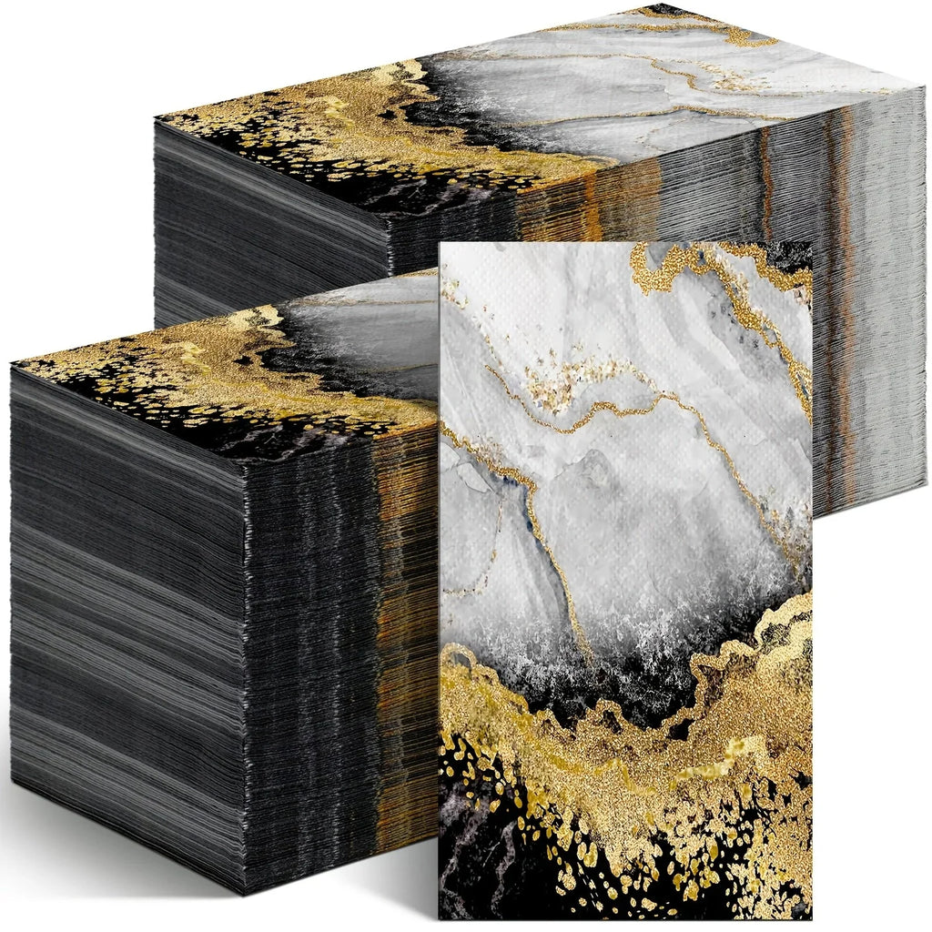 Disposable Towels - Marble Print White, front view - House Of Avana