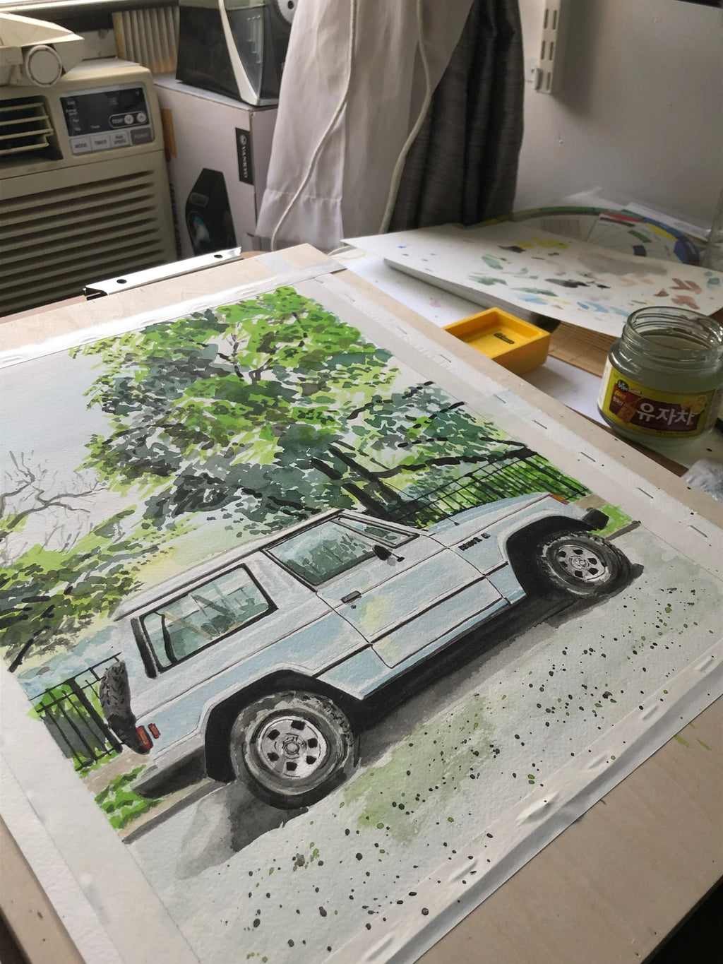 Dodge Raider Painting, Classic Car, Street Scene, side view - House Of Avana