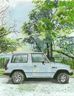 Dodge Raider Painting, Classic Car, Street Scene, front view - House Of Avana