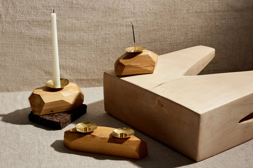 Wood Incense and Candle Holder by Dor+Kie Kanju Interiors