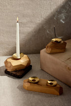 Double Wooden Incense and Candle Holder by Dor+Kie Kanju Interiors