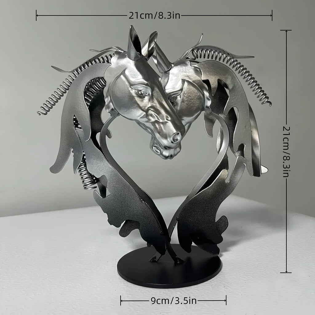 Metal Statue - Double Horse Head Romantic Sculpture | Metal Horse Sculpture | close-up | Abstract home decor | House of Avana