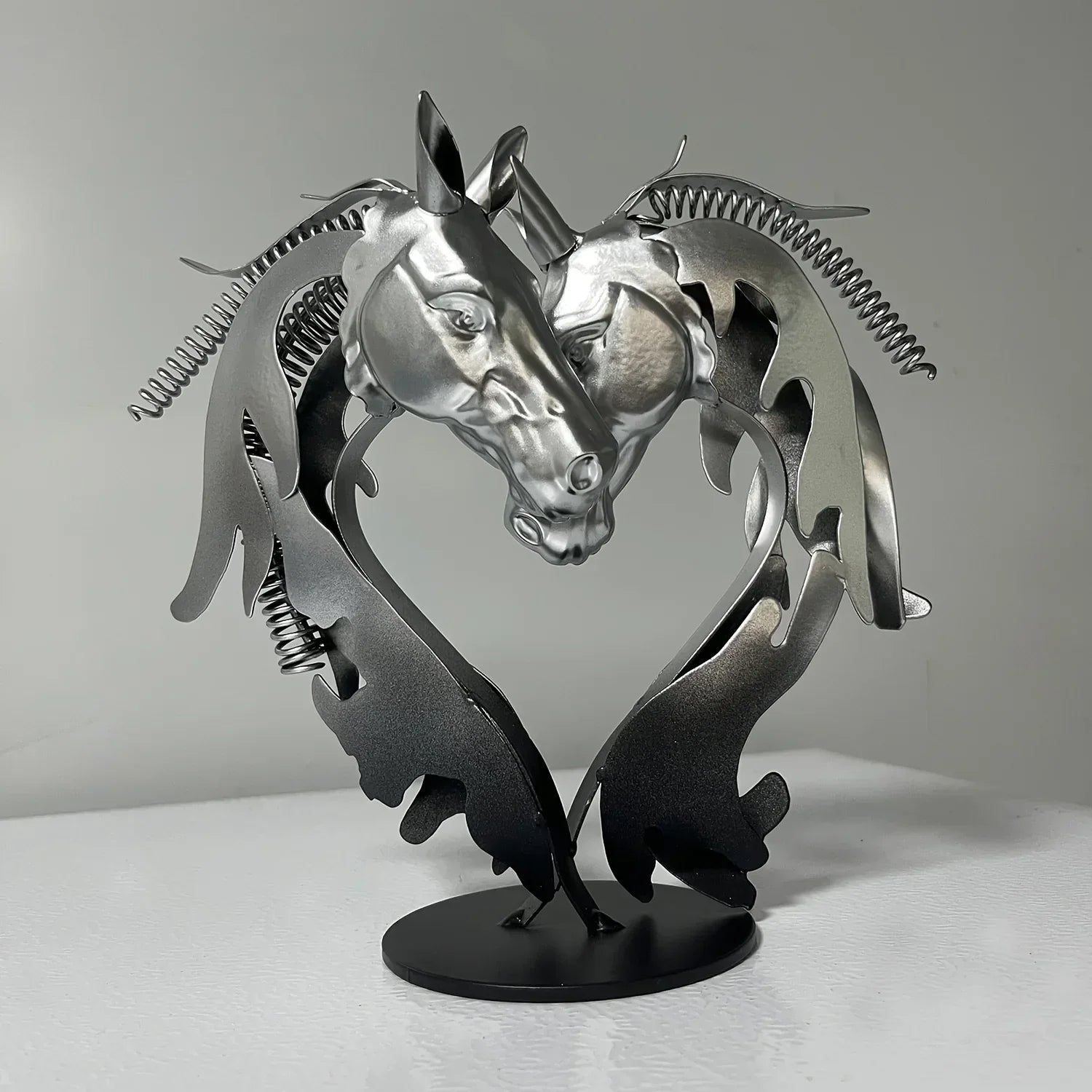 Metal Statue - Double Horse Head Romantic Sculpture | Metal Horse Sculpture | front view | Abstract home decor | House of Avana