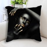Abstract Black Gold Woman Face Print Cushion Cover F 45x45cm just cover House Of Avana