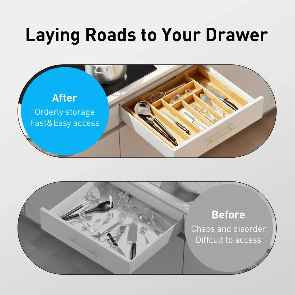 Drawer Organizer - Adjustable Bamboo Expandable