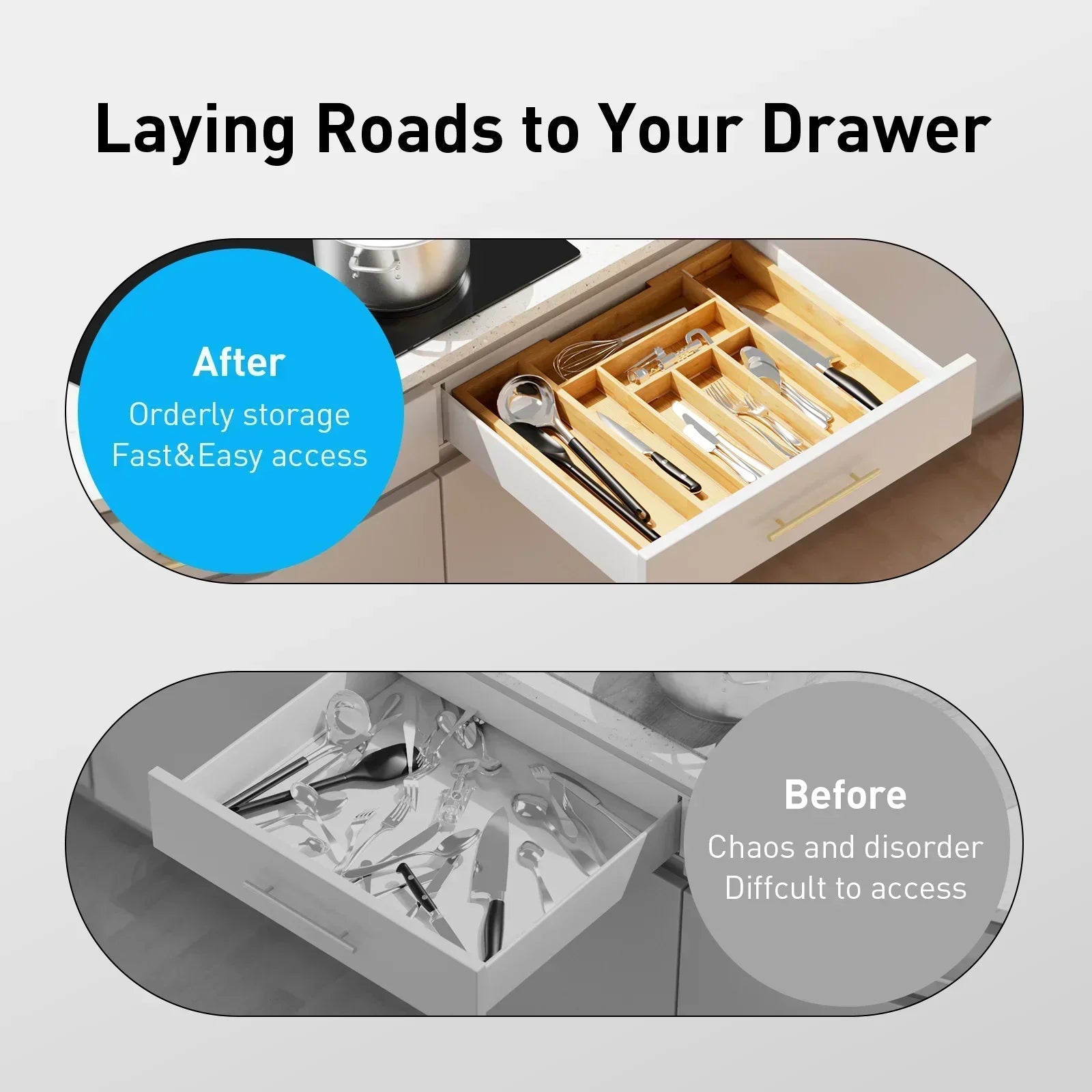 Drawer Organizer - Adjustable Bamboo Expandable