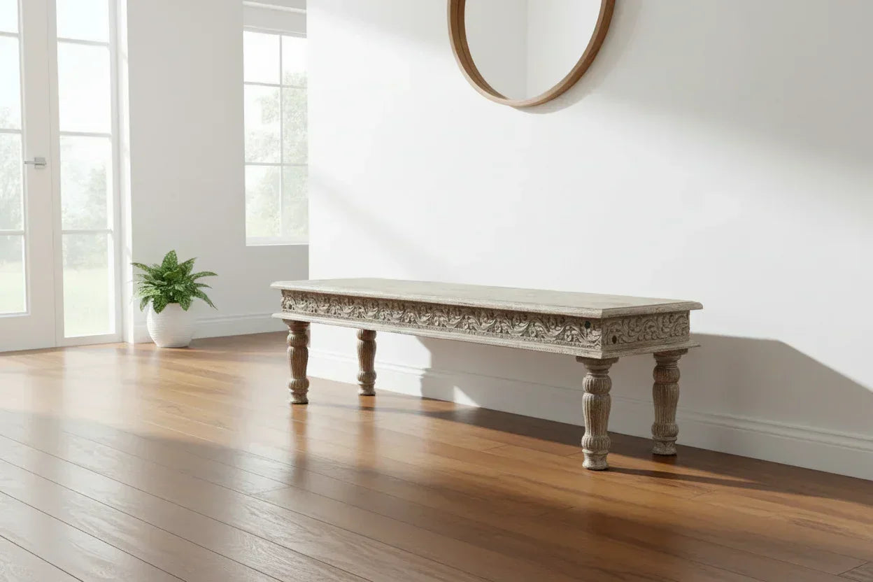 Driftwood Carved Bench -  71"