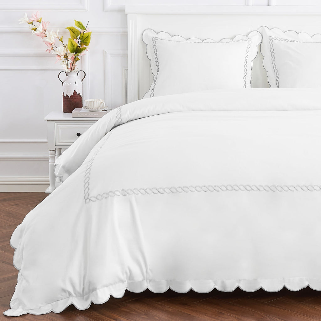 600 Thread Count Scallop Rope Embroidered Cotton Duvet Set