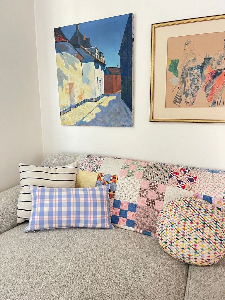 Abigail Plaid Square Pillow in Periwinkle and Pink Archive New York