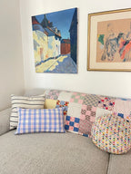 Abigail Plaid Square Pillow in Periwinkle and Pink Archive New York